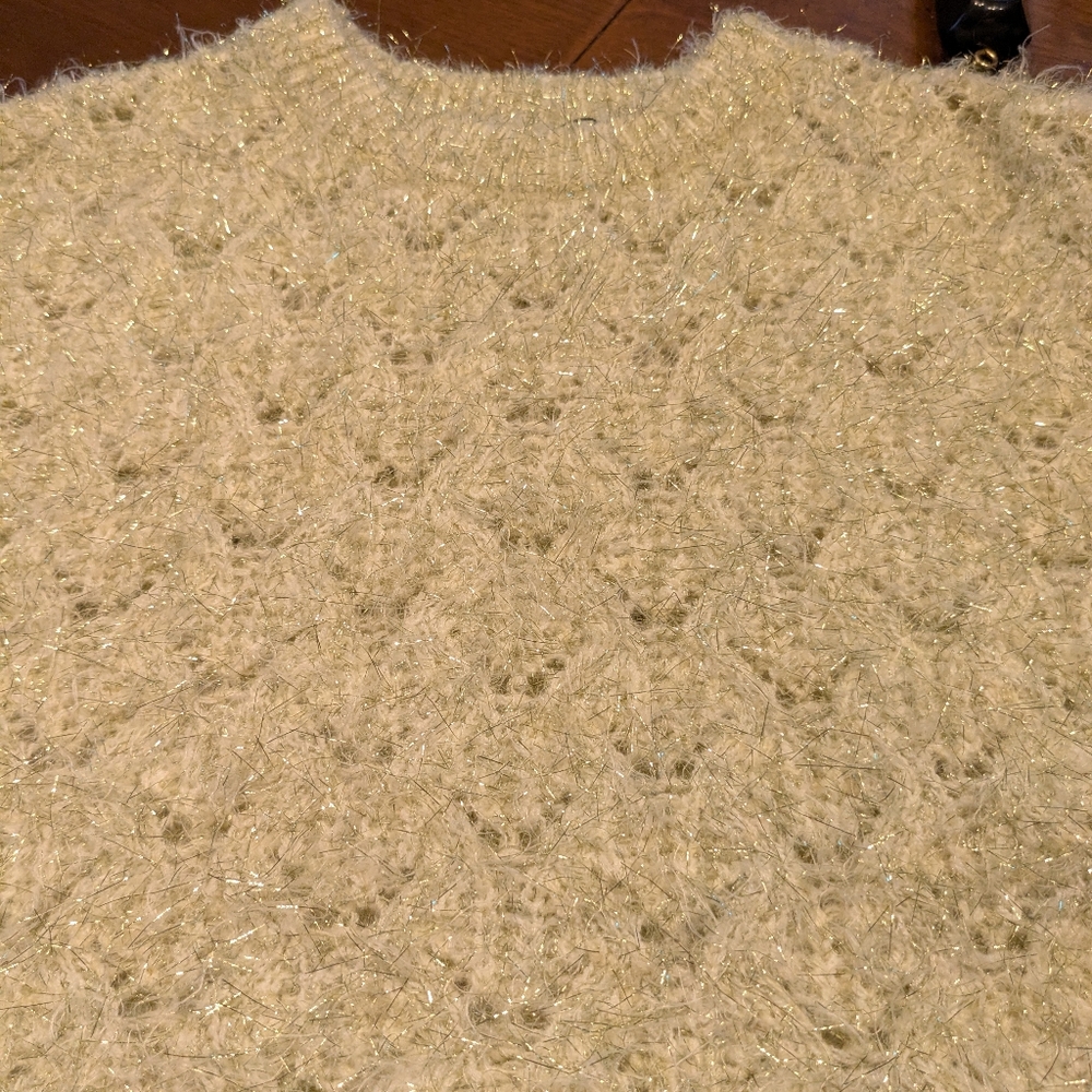 Zara Pale Green w/ Yellow & Black Metallic Threads Cropped Sweater - Picture 6 of 13